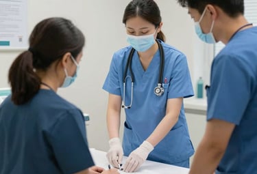 A nurse gently caring for a young child in a cozy home setting.