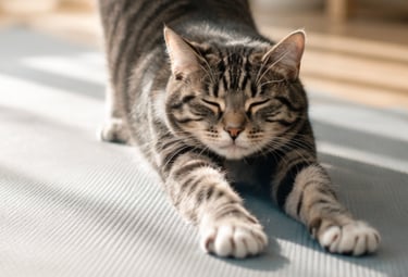 Cat stretching reminding to move your body. Relieve tension and boost energy