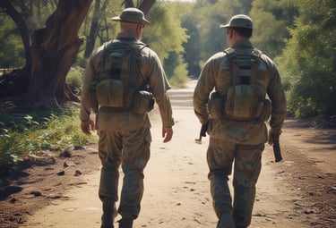 Close-up of a Marine veteran confidently reviewing case files in a dimly lit command center.