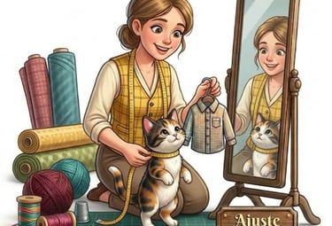 Mujer tomando medidas para la camisa de un gatito