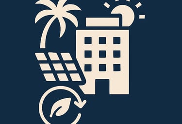 Icône poignée de main beige sur fond bleu – représente la vente ou l’achat d’un hôtel dans les Caraïbes