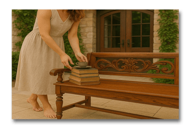 Eco-friendly laser cleaning of weathered outdoor wood bench in Southern California