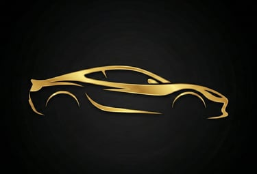 Gold luxury car silhouette symbol for vehicle number numerology, safety alignment, & kinetic energy