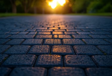 Frisch gepflasterte Straße bei Sonnenuntergang – UFT Bau GmbH Straßenbau Berlin