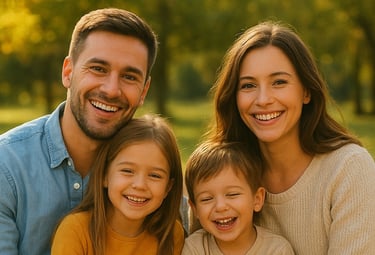 Pais e filhos sorrindo em Catalina Foothills, AZ, aproveitando a tranquilidade que o seguro de vida