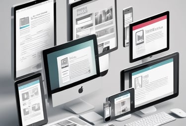 A computer screen displaying web design content and code side by side. The left side features text describing a product designer's work and experience, while the right side shows colorful, highlighted code lines on a dark background.