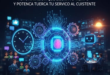 A dark blue digital graphic with a central glowing brain icon within a circuit board design, surrounded by abstract tech elem