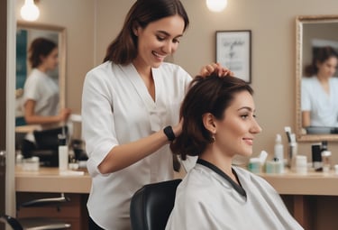 a woman getting her hair done by a hairdresser