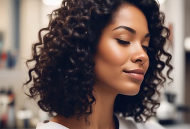 mujer con cabello rizado