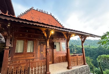 Antique Joglo teak pavilion exterior showcasing traditional Indonesian architecture crafted from reclaimed teak wood