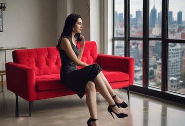 An elegant studio setup with soft lighting and minimalistic decor for intimate photography.