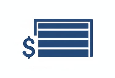1 color graphic (blue) of a garage door and a "$" sign to represent the cost of a new garage door