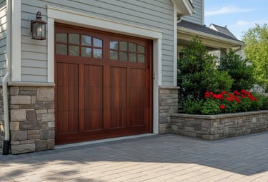Residential home with wood garage door in Edinburg, TX