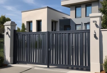 A wooden pergola decorated with sheer white curtains tied to its pillars. The structure includes a hanging potted plant, and is surrounded by a gravel-textured wall. Small string lights are attached to the top beam of the pergola, creating an inviting atmosphere.