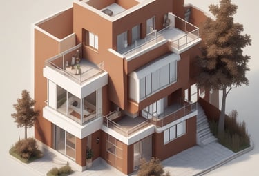 Modern architecture with a wave-like roof design stands prominently against a backdrop of traditional brick buildings. The scene is set alongside a calm waterway, with a bridge and a construction crane visible, adding an urban touch. The evening light casts a warm glow, highlighting the contrasting styles of the architecture.