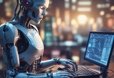 A friendly expert guiding a trader through setting up automated strategies on a laptop.