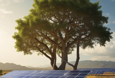 Close-up of engineers reviewing solar project plans with digital tablets outdoors.