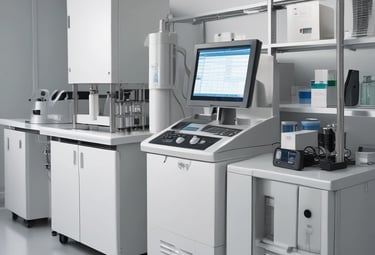 Technician calibrating a quality analyzer device in a dairy processing plant.