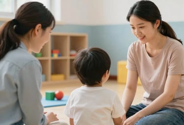 A group of families and volunteers sharing a joyful moment at a church event.