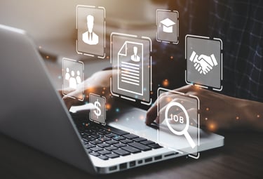 Laptop with job search icons, representing career consistency and accountability.