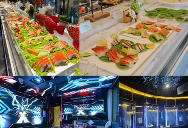 a variety of food items displayed in a restaurant
