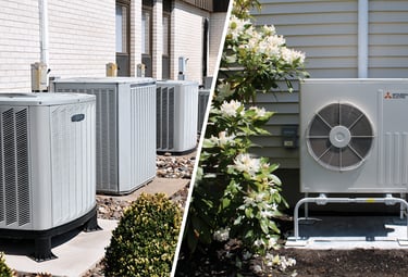 Image of air conditioning condensers and mini-split condensers installed at customers homes