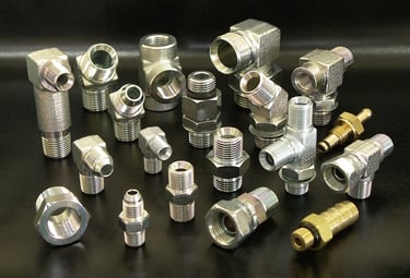 Various Hydraulic Fittings such as Nipple, Male Connector, Female Connectors, T-Joints, T-Connectors