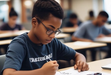 A person is holding a medical device, specifically an automated external defibrillator (AED), with a red accent and labeled 'iPAD'. The device has a screen, control buttons, and an on/off switch. The hallway setting in the background includes tiles on the floor.