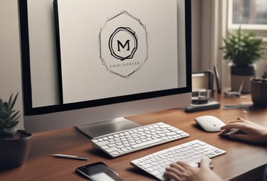 A laptop displaying a website design with the phrase 'Build your dream website.' next to a minimalistic building image. The scene also includes a modern mug and a smartphone placed on a wooden desk.