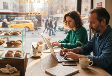 Small business owners using social media in bakery