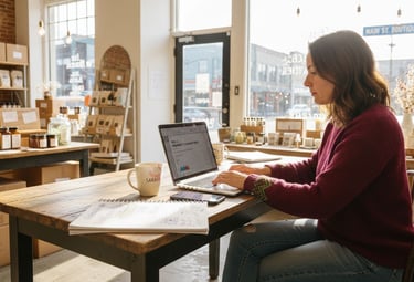 Small business owner planning social media content