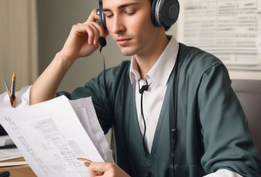 A blue sign with gold letters in both a local language and English, advertising a foreign language specialized school. The sign is situated outside a building surrounded by trees and lit by natural sunlight.
