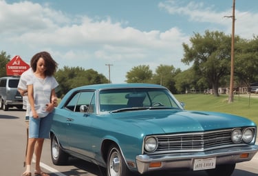 A red car parked in a covered parking garage. The car's headlights are on, and the license plate is visible. The concrete garage has a clean, minimalistic design with white walls and exposed pipes on the ceiling.