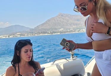 gilrs enjoy the boat at summer