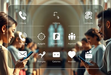 une femme dans une église avec un téléphone portable