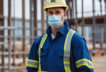 two men in blue workwears and safety gear