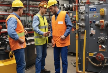 Safety team conducting confined space entry training with equipment.