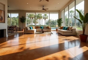 an interrior flooring with stained concrete finished