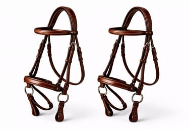 Brown leather horse bridle for equestrian use.