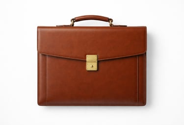 Structured leather document case with handle for professional meetings and office travel.