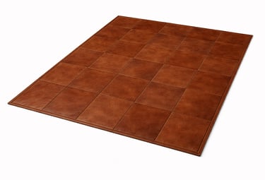 Patchwork leather rug tiles arranged for modern flooring and interior decor applications.