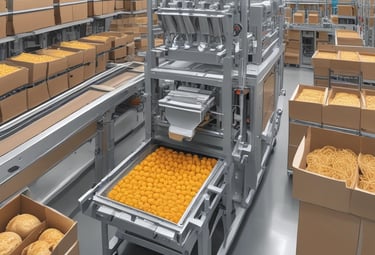 A man is packaging goods in a shop filled with shelves of various spices and herbs stored in jars and bags. The shelves are neatly organized, displaying an array of colorful containers. The man appears to be focused on his task, standing behind a counter with a digital scale.