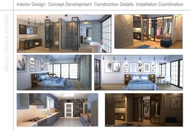 Industrial interior design, Bedroom interior, Kitchen interior, blue interior design
