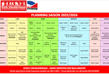 Planning Escrime Historique Montpellier