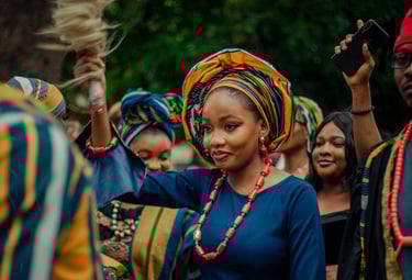 A woman in a blue dress