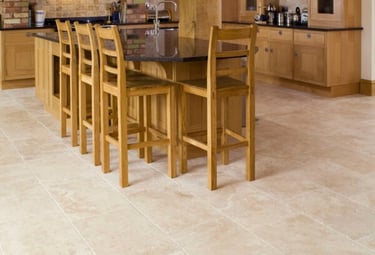 Travertine after restoration, gives a warmth and contras with the unique patterns in the stone.