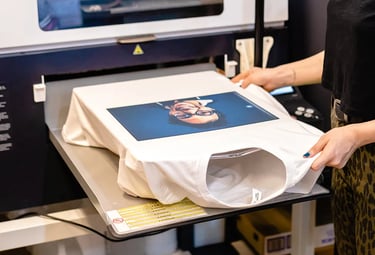 a woman is holding a large print of a photo of a woman in a leopard