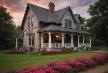 A two-story house with significant fire damage on the roof and upper facade, with a partially collapsed structure. Charred and blackened areas are visible where the fire has burned through. In the foreground, stacks of roofing tiles are piled up, while a concrete wall separates the building from the area where the tiles are stored. The sky is cloudy, casting a somber atmosphere over the scene.