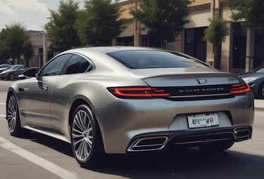 A sleek car parked in front of a modern house at sunset.