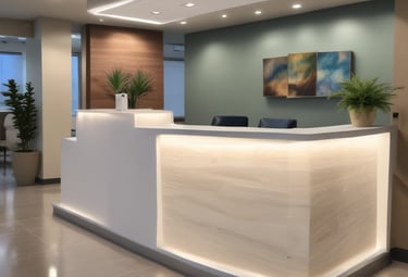 a reception counter for medical, dental, orthodontist or medspa